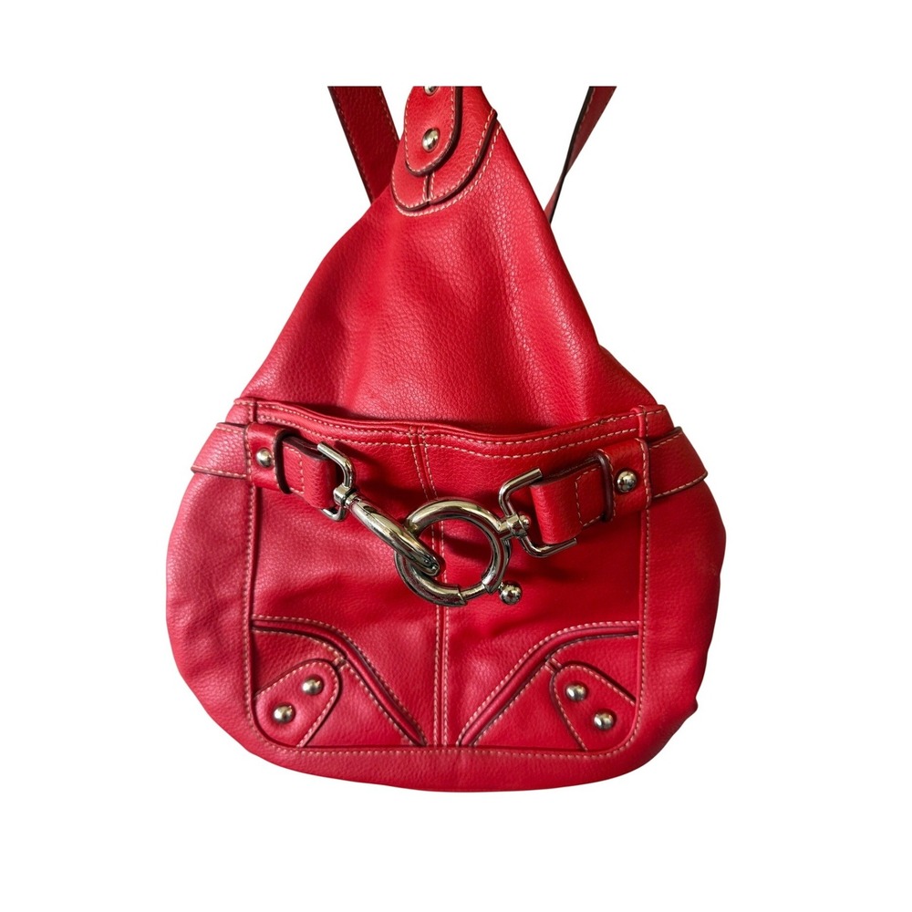 Red Pebbled Faux Leather Sling Backpack